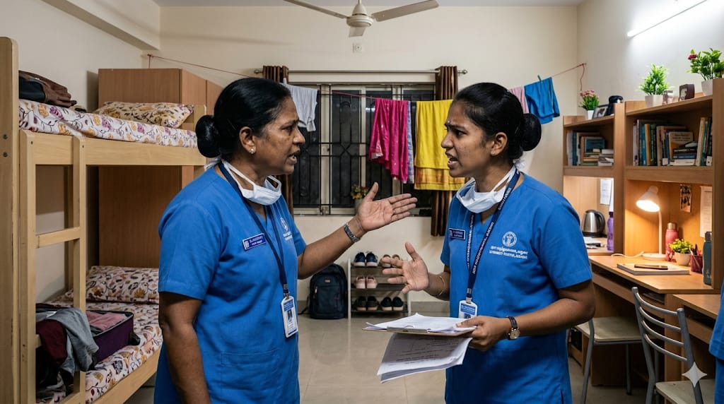 நான் ஒரு கிறிஸ்தவன்..! “இந்துமத கடவுள் போட்டோவை செருப்பு ஸ்டாண்டில் தூக்கி வீசிய நர்ஸ்”… விடுதியில் வெடித்த சர்ச்சை… போலீஸ் அதிரடி…!!
