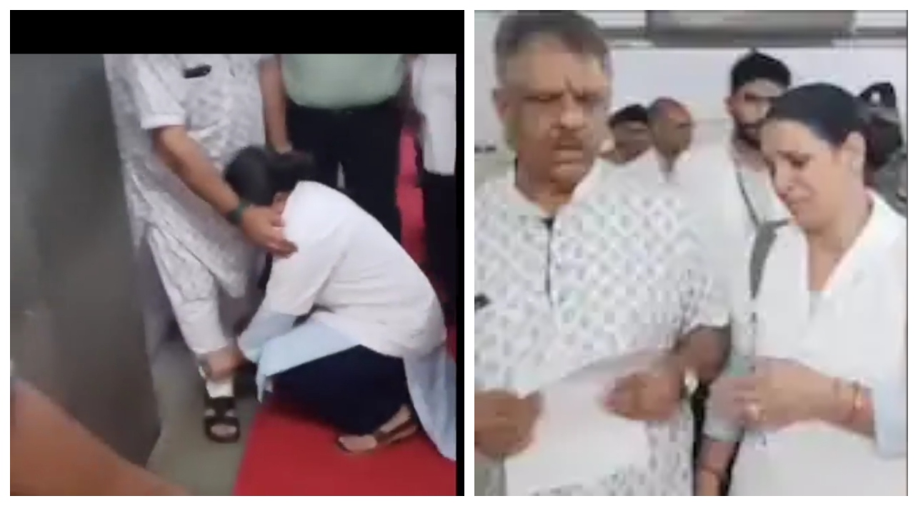 சார்..! எனக்கு ட்ரான்ஸ்பர் வேணும்.. அமைச்சரின் காலில் விழுந்து கண்ணீர் விட்டு கதறி அழுத நர்ஸ்… வைரலாகும் வீடியோ…!!!