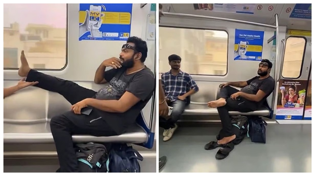 பொது இடத்தில் இப்படி ஒரு அலட்சியமா?.. சக பயணிகளால் கையும் களவுமாக சிக்கிய நபர்… சமூக வலைதளங்களில் தீயாய் பரவும் வீடியோ…!!!