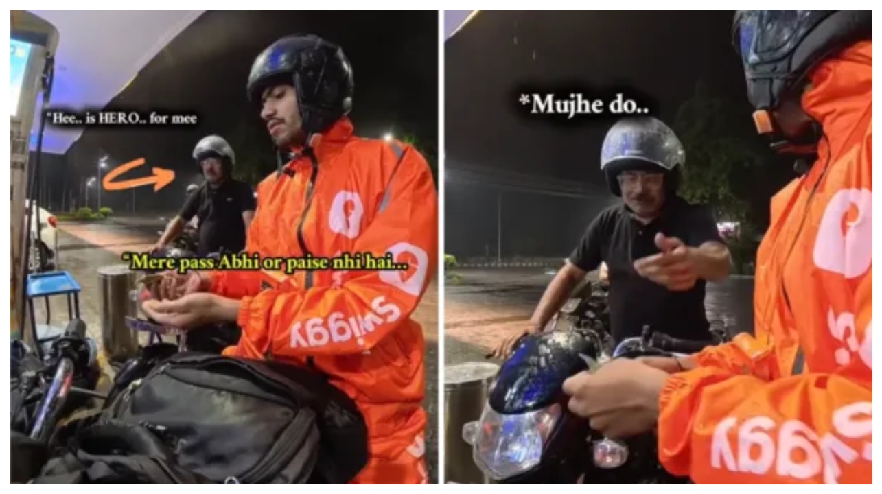 பெட்ரோல் பங்க்கில் பணம் இல்லைன்னு விரட்டி அடிக்கப்பட்ட இளைஞர்… அங்கே வந்த அந்த ‘அங்கிள்’ செய்த காரியம்.. வைரலாகும் வீடியோ..!!!
