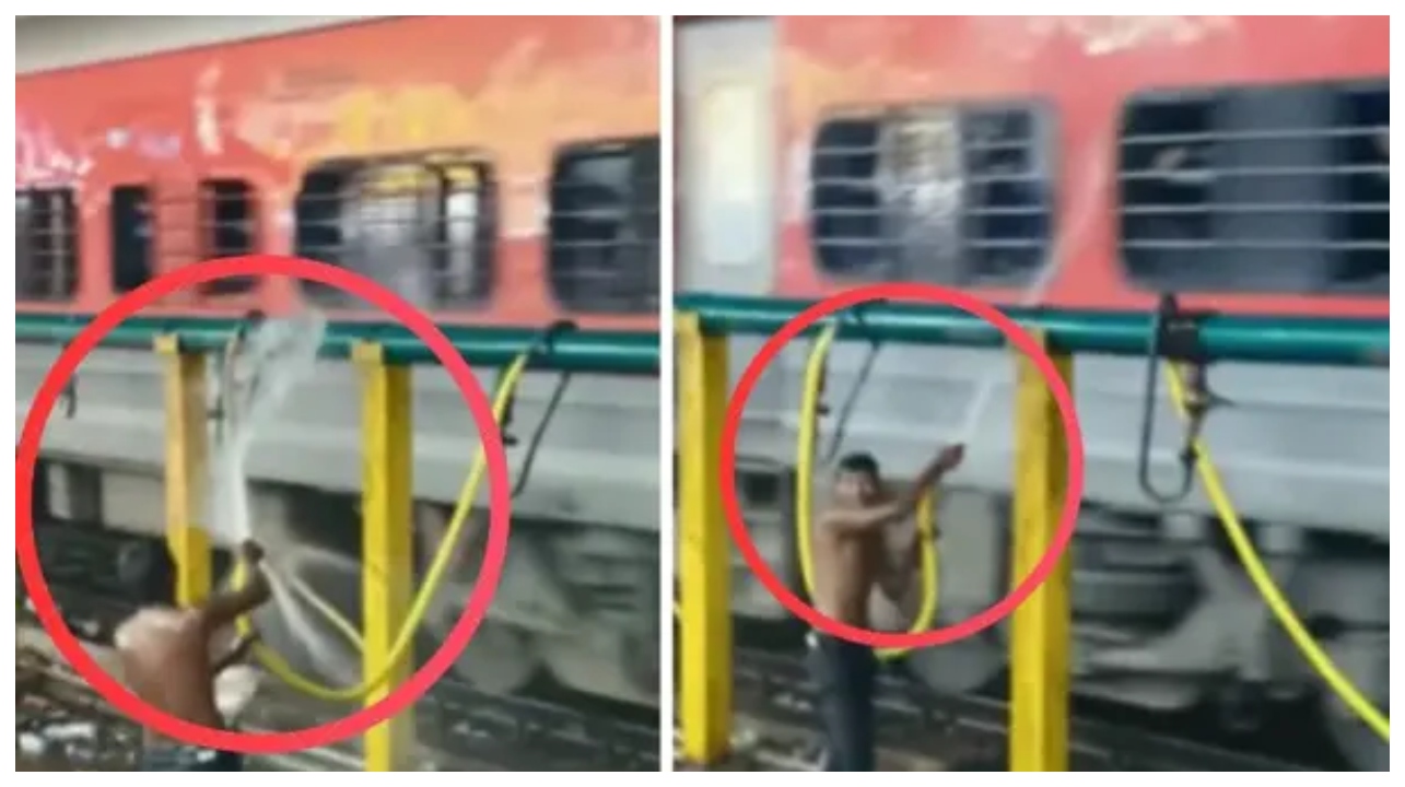 சட்டத்தையும் மதிக்கல.. ரயிலையும் மதிக்கல!.. ஓடும் ரயிலில் இருக்கும் பயணிகள் மீது தண்ணீரை ஊற்றி அட்டகாசம் செய்த வாலிபர்.. நெட்டிசன்கள் ஆக்ரோஷம்.. வைரல் வீடியோ..!!!