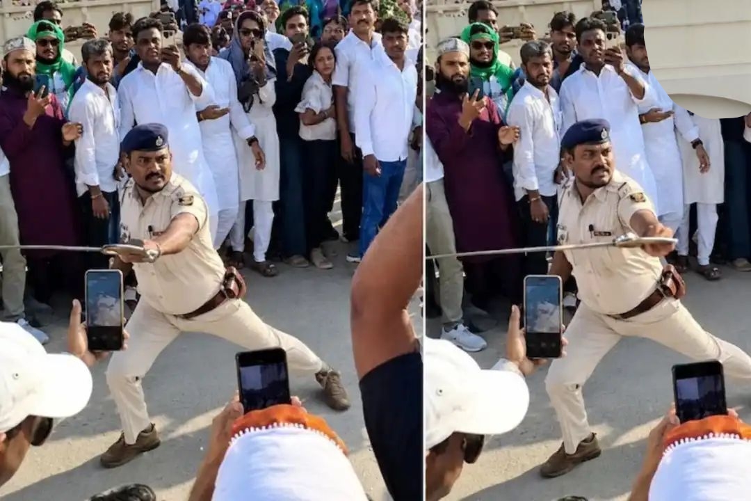 “உடனடி சஸ்பெண்ட்!”  காவல் அதிகாரிக்கு வந்த சிக்கல்.. போலீஸ் சீருடையில் வாள் சுழற்றிய வீடியோ வைரலானதால் அதிரடி நடவடிக்கை..!!”