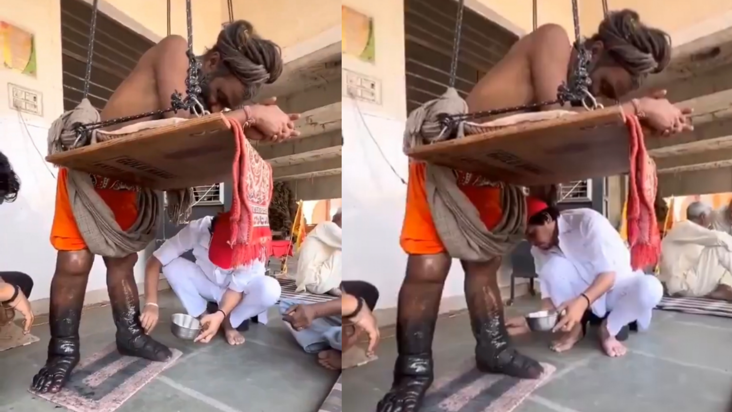 “சிவபெருமானை நேரில் வரவழைக்க ஸ்கெட்ச்” 5 வருஷமா ஒரே இடத்துல நிற்குற நபர்…. கால்கள் கறுத்து வீங்கியும் விடாத விரதம்….!!