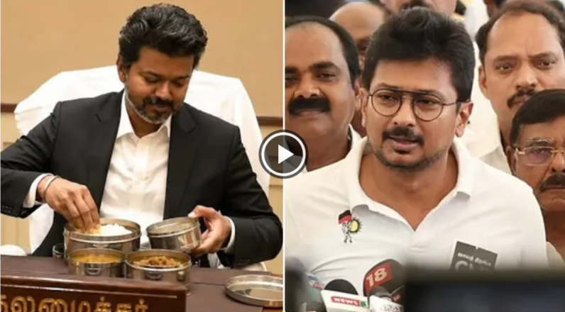 “டிபன் பாக்ஸ்ல லஞ்ச் எடுத்துட்டு வந்து அவர் வாயில அவரே வச்சுச் சாப்பிடுறதை இவ்வளவு பெருமையா.!” .. தமிழ்நாட்டுல எவ்வளவோ பிரச்சிநெயெல்லாம் போய்க்கிட்டு இருக்கு..! – CM விஜயை சாடிய உதயநிதி