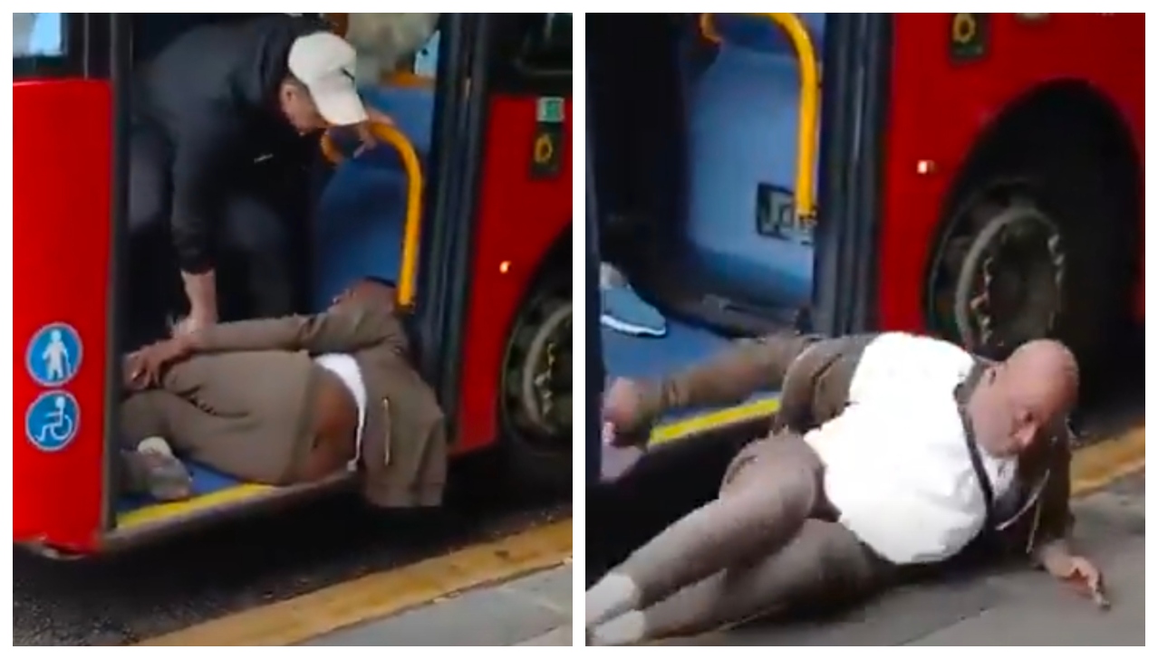 “யாரும் வேலைக்கு போகாதீங்க…!” பேருந்து நுழைவாயிலில் முடங்கிய நபர்… பயணிகள் முன்னிலையில் அரங்கேறிய விபரீதம்…. நூதனப் போராட்டம் கைகலப்பாக மாறிய அந்தப் பகீர் வைரல் வீடியோ….!!