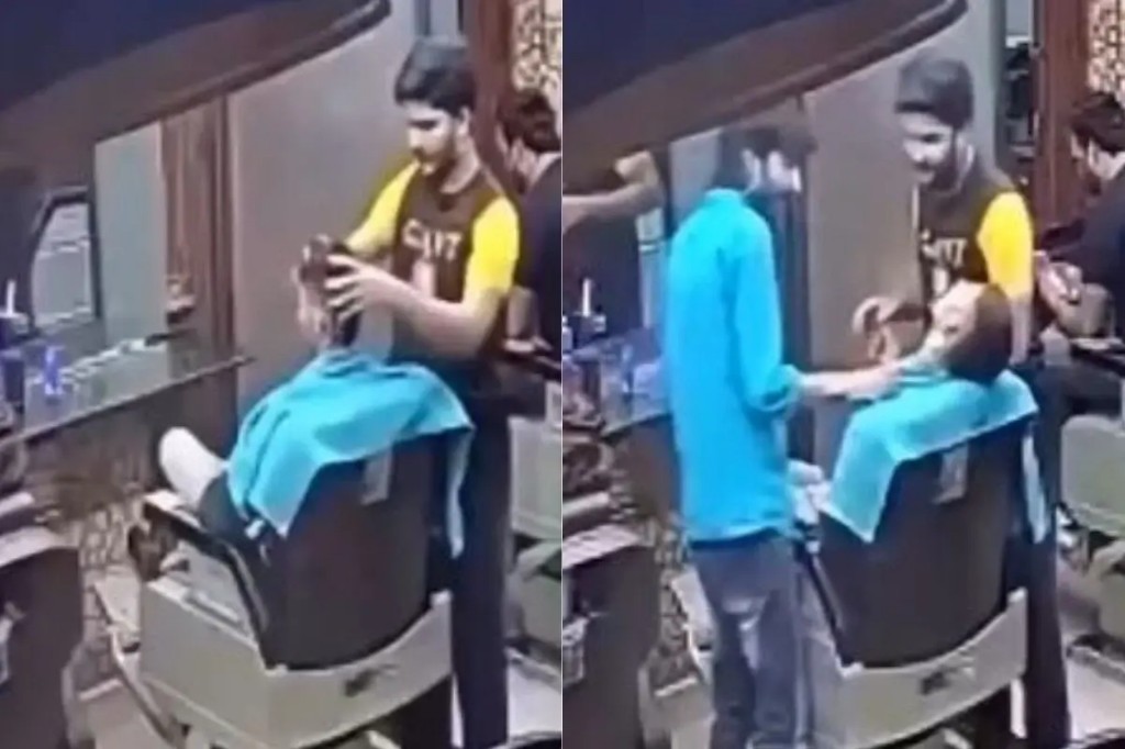 சலூன் கடையில் ஹெட் மசாஜ்..! “சட்டுனு பேச்சு மூச்சு இல்லாமல் மயங்கிய நபர்”… கழுத்தை எப்படி திருப்புனாருன்னு தெரியல… பதற வைக்கும் வீடியோ..!