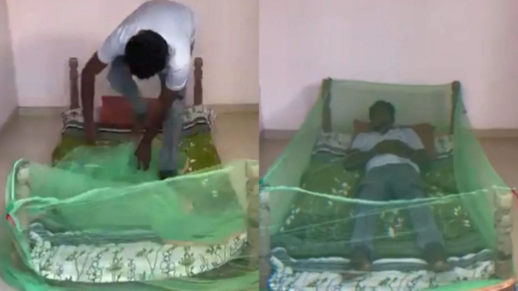 ஆணியும் வேண்டாம் கயிறும் வேண்டாம்…! “கயிறு கட்டிலை தலை குப்புற கவிழ்த்து கொசுக்களுக்கு மரண பயம் காட்டிய வாலிபர்”… வேற லெவல் ஐடியா…!