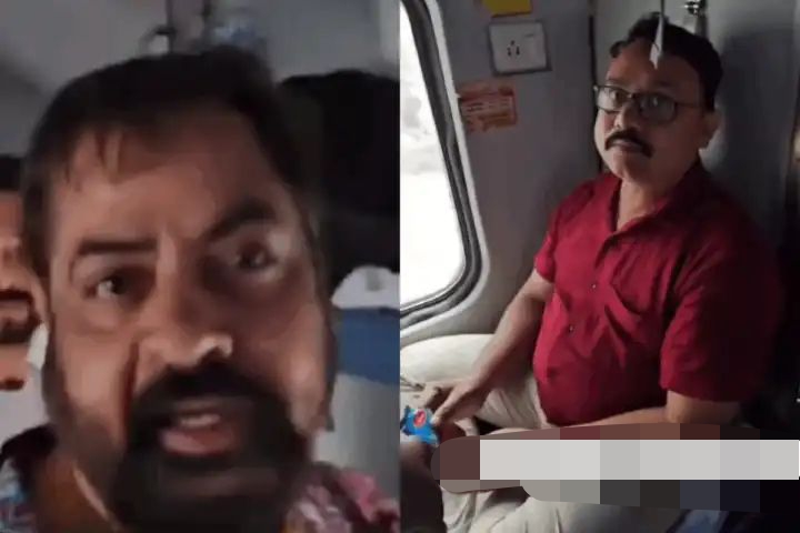 அட்ஜஸ்ட்மென்ட் டார்ச்சர்..! “ஃபேமிலியோட வந்தா ஏன் சீட்ட புடுங்குவீங்களா”..? ஓடும் ரயிலில் ஸ்னாக்ஸ் சாப்பிட்டுக் கொண்டே சீட்டை அமுக்கிய நபர்… அதிர்ச்சி வீடியோ.!!