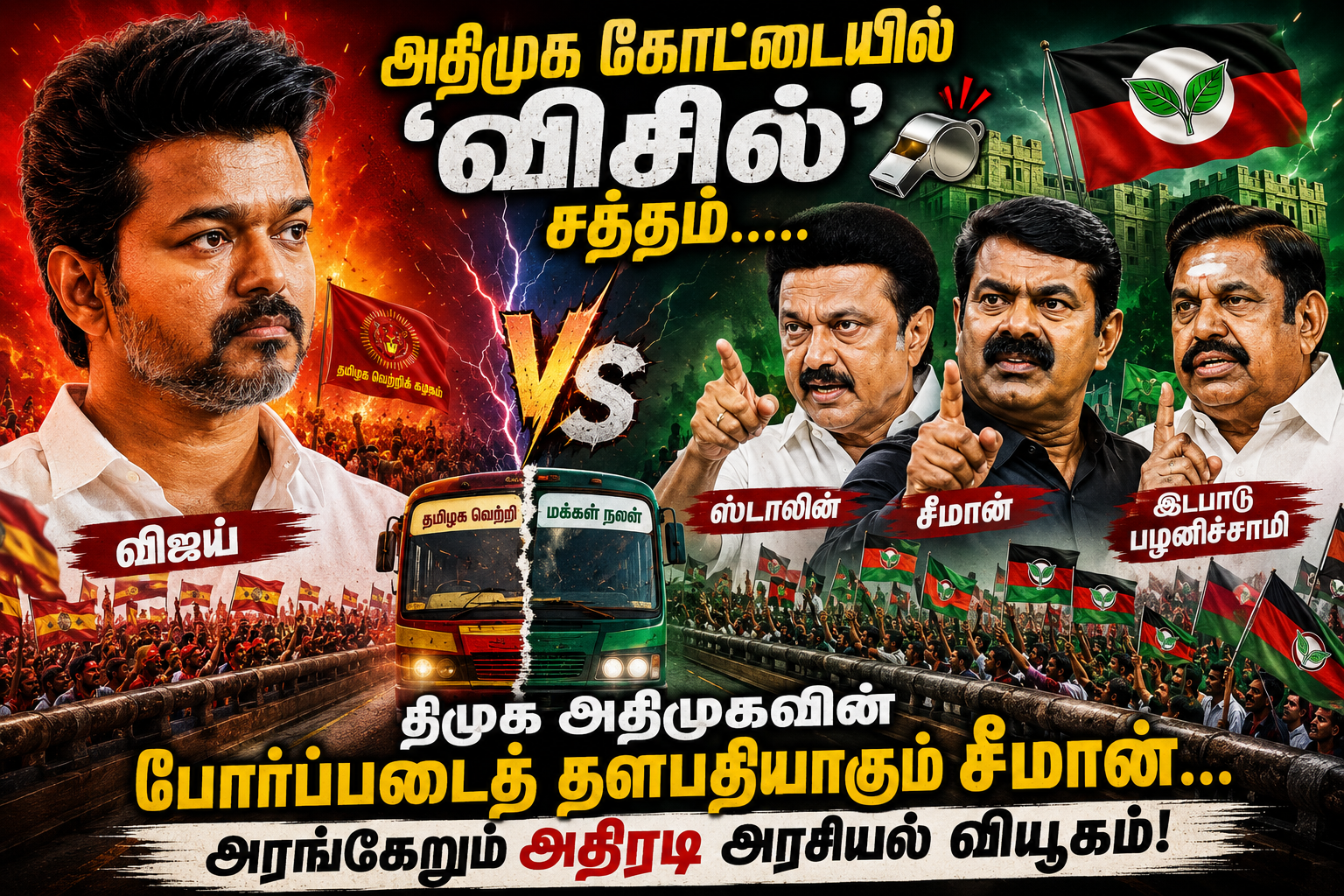 அதிமுக கோட்டையில் ‘விசில்’ சத்தம்…..திமுக அதிமுக வின் போர்ப்படைத் தளபதியாகும் சீமான்…. அரங்கேறும் அதிரடி அரசியல் வியூகம்!