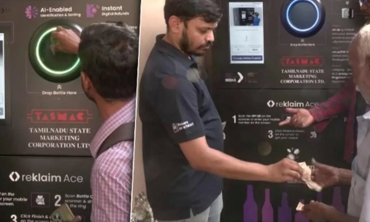 ​”பாட்டிலை மெஷினில் போட்டால் அக்கவுண்ட்டிற்கு வரும் பணம்” இனி டாஸ்மார்க்கில் ₹10 பிரச்சனை இல்ல…. குஷியில் குடிமகன்கள்….!!