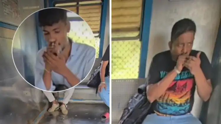 “நெருப்புடா”..! ஆனா கம்பிகளுக்கு பின்னாடி ஓடும் மும்பை ரயிலில் ‘போதை’ தம் அடித்த வாலிபர்கள்.. பகீர் சம்பவம்..!!!