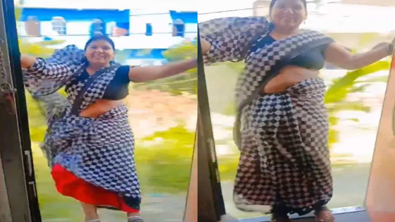 “முழுசா வேகம் எடுக்கும் போது.. ஓடும் ரயிலில் பயமே இல்லாம அந்த வாசல்ல நின்னு  வித்தை காட்டியை பெண்.. வைரலாகும் வீடியோ..!!”