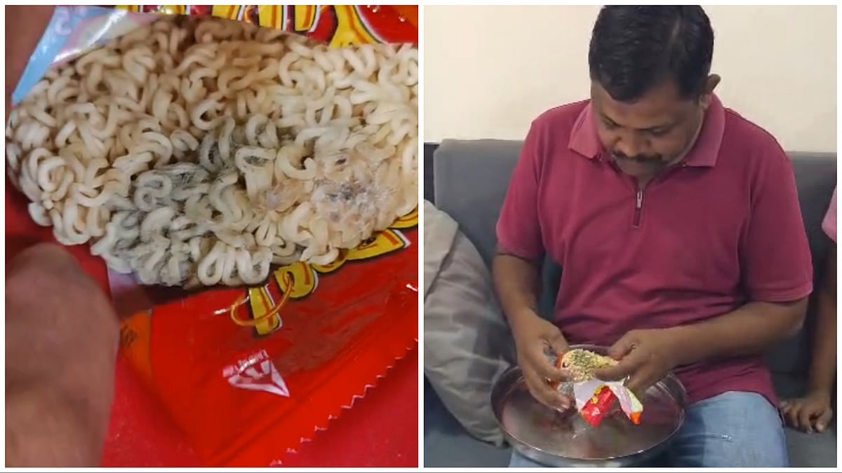 குழந்தைங்க ரொம்ப விரும்பி சாப்பிடற நூடுல்ஸ் பாக்கெட்டில் இப்படியா..? திறந்து பார்த்ததும் அதிர்ச்சியில் உறைந்த நபர்… பதற வைக்கும் காணொளி..!!