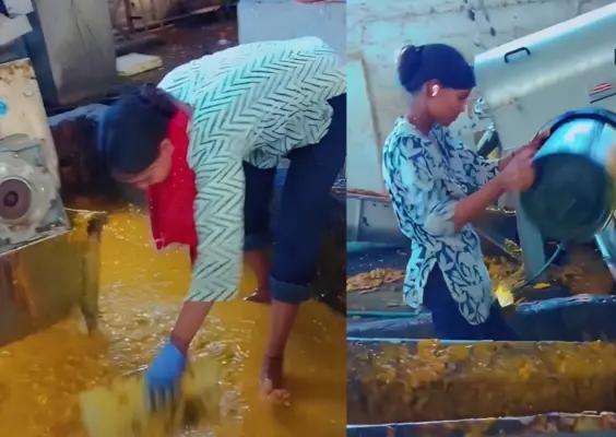 “மேங்கோ ஜூஸ் பிரியர்களே கொஞ்சம் இங்க பாருங்க!”… வெறும் காலுடன் அசுத்தமாக மாம்பழ ஜூஸ் தயாரிக்கும் முறை.. எப்எஸ்எஸ்ஏஐ  அமைப்பை டேக் செய்து இணையத்தில் பரவும் வீடியோ..!!