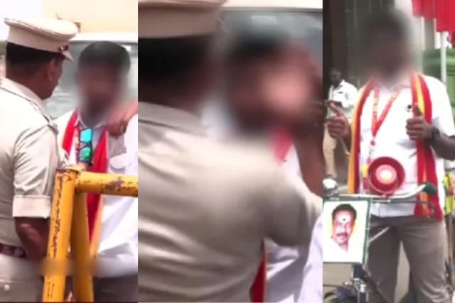அடக்கடவுளே..! “முதல்வர் விஜய் நிகழ்ச்சியில் டிஎஸ்பி கையை நறுக்குனு கடித்து வைத்த தவெக தொண்டர்”.. உள்ளே விடாததால் ஆத்திரம்… பகீர் வீடியோ…!