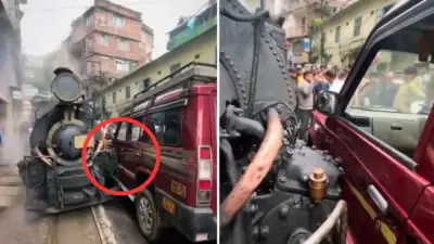 “ஏய்…. டிராக்ல தப்பான ரூட்ல ரயிலை ஓட்டிட்டு வர்றியா….?” வண்டியை நிறுத்து..‌..!” ட்ராக்ல வந்த ரயிலையே மிரட்டிய சுமோ டிரைவர்…. ஓட்டுநரின் அசாத்திய தன்னம்பிக்கை வீடியோ….!!!