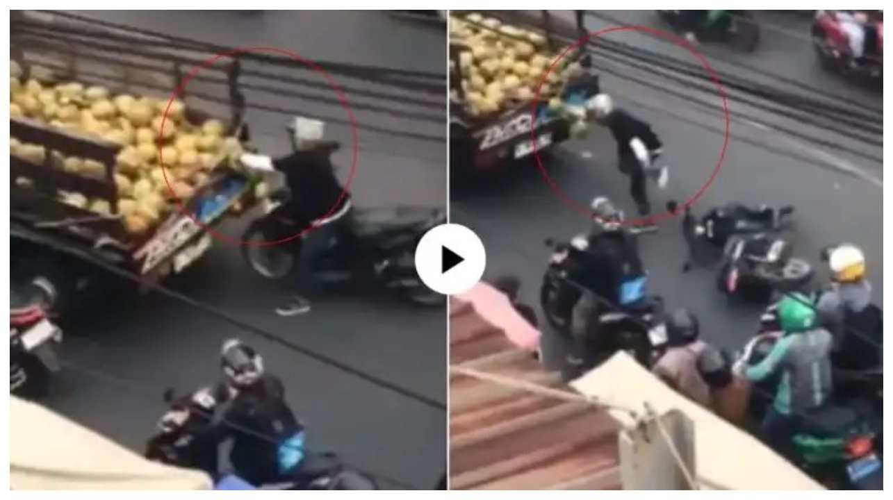 “தேங்காய் விலை இவ்வளவு ஏறிடுச்சா?”.. வண்டியில் பறந்துகொண்டே திருடப் பார்த்த நபர்.. வண்டியும் போச்சு, மானமும் போச்சு.. வைரலாகும் வீடியோ..!!!