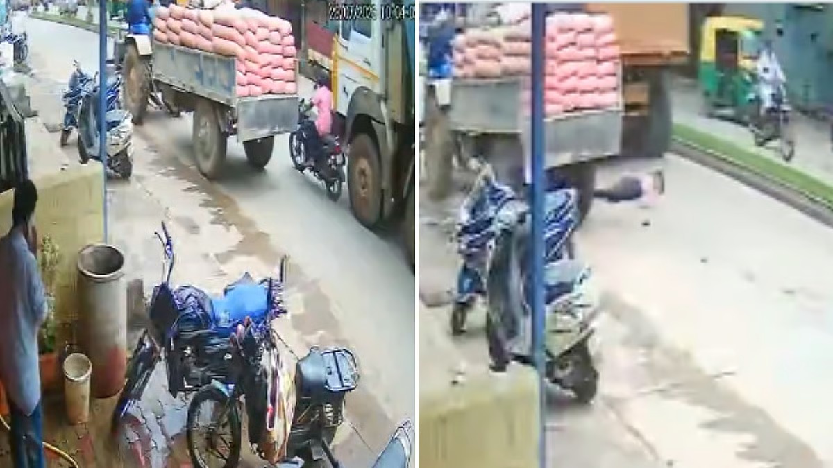 நடு ரோட்டில் திக் திக்.. டிராக்டரை முந்திய பைக்… மின்னல் வேகத்தில் தூக்கி வீசிய லாரி… கீழே விழுந்த நொடி உடல் நசுங்கி பலியான 50 வயது நபர்… பதற வைக்கும் காணொளி…!!!