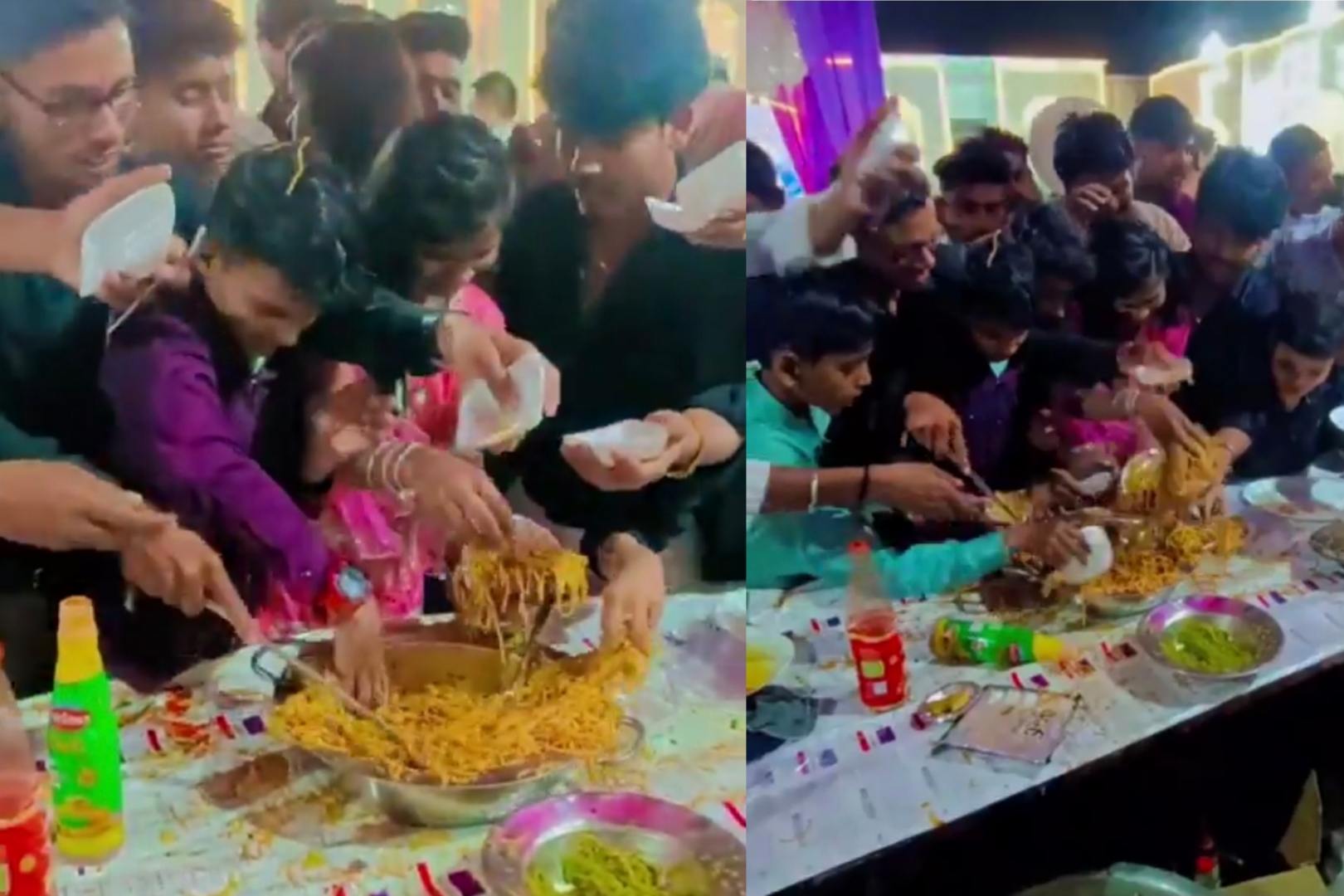 “அடப்பாவிகளா…. சாப்பாட்டுக்கு இப்படியா அடிச்சுப்பீங்க” போட்டி போட்டு அள்ளிய மக்கள்…. வைரலாகும் அதிர்ச்சி வீடியோ….!!