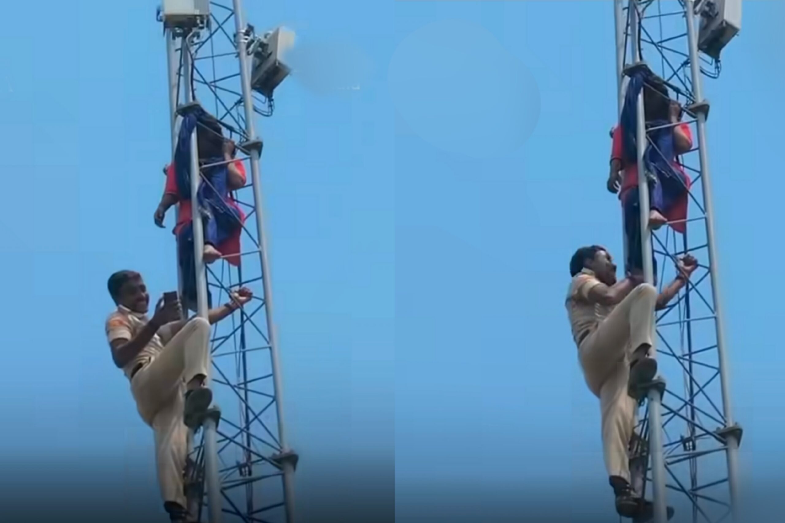“எம்பயர் ஸ்டேட் ப்ரோபோசல் வேணுமா உங்களுக்கு?” கரண்ட் கம்பத்தில் ஏறிய காதல் ஜோடி: நெஞ்சை பதறவைக்கும் கூத்து…. வைரலாகும் வீடியோ….!!
