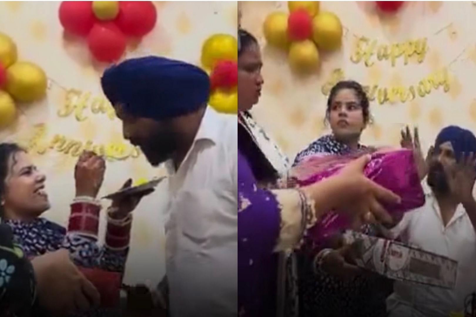 “எல்லார் முன்னாடியும் என்னைய அசிங்கப்படுத்திட்ட இல்ல?” மனைவியால் கடுப்பான கணவன்…. வைரலாகும் அனிவர்சரி சண்டை வீடியோ….!!