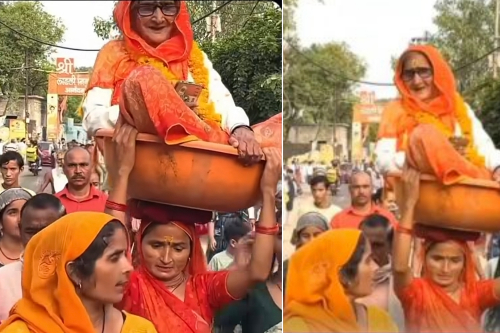 “இந்தக் காலத்துல இப்படியொரு மருமகளா?” மாமியாரை தலையில் சுமந்த இளம்பெண்…. வைரலாகும் வீடியோ….!!