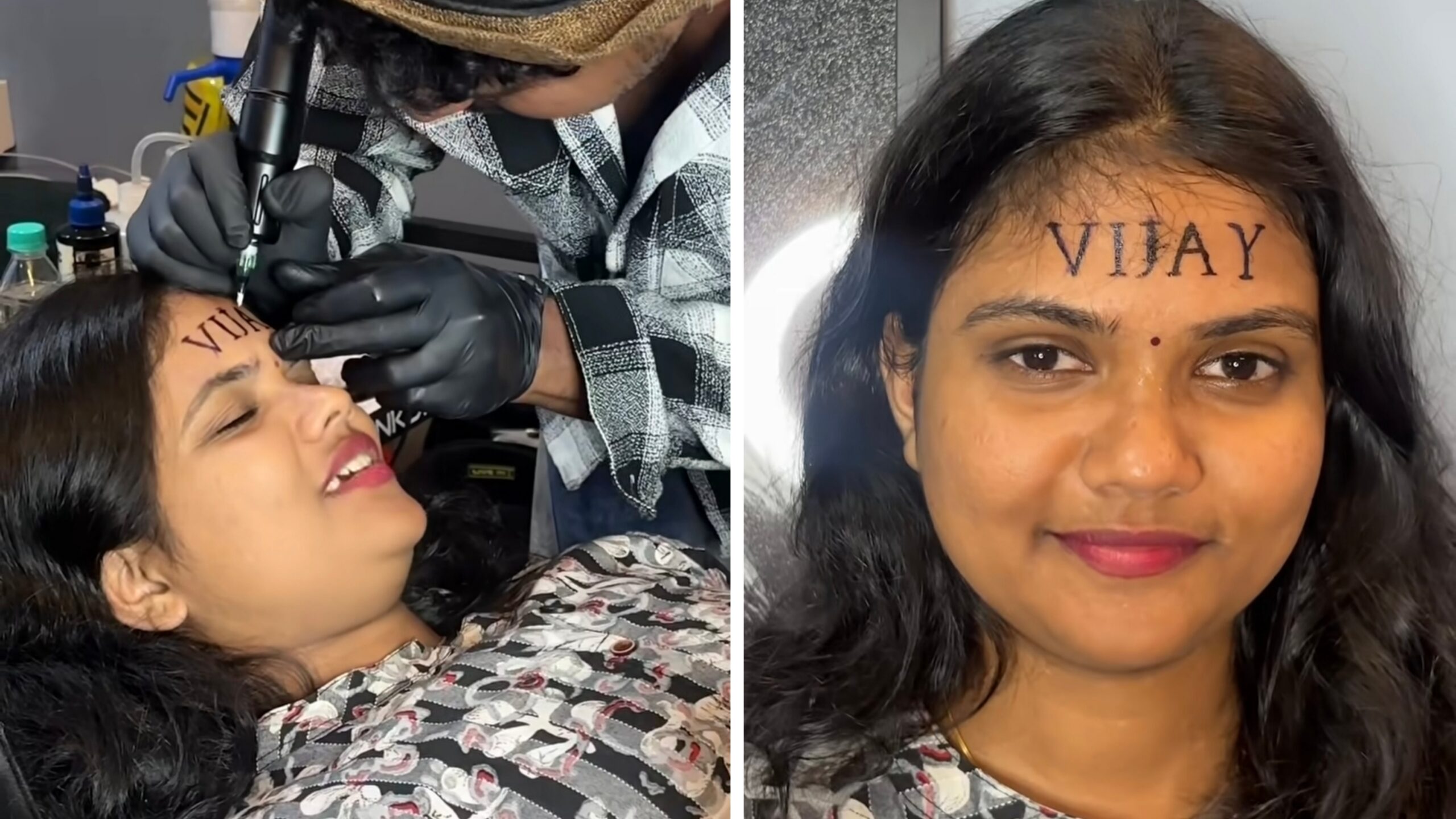 “அது டாட்டூவும் இல்ல…. CM விஜய்யும் இல்ல” நெற்றியில் இருந்தது கணவர் பெயர்…. FUN கன்டன்டை வறுத்தெடுத்த நெட்டிசன்கள்…. பெண் கொடுத்த விளக்கம்….!!