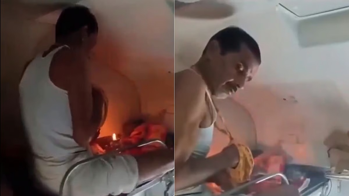 ஃபர்ஸ்ட் முதலிரவு, நெக்ஸ்ட் ஹோமம்..  இப்ப ஊதுபத்தி ஏத்தி வழிபடுறாரு… அதுவும் ஏசி பெட்டியில்… ஓடும் ரயிலில் பயணிகளின் உயிரோடு விளையாடிய நபர்… தொடரும் சர்ச்சை… வீடியோ வைரல்…!!