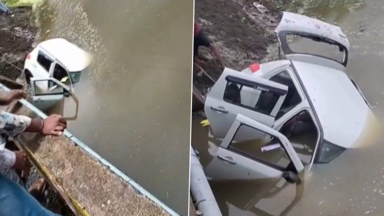 திக் திக் நொடிகள்..! தடுப்பை மோதி தண்ணீருக்குள் பாய்ந்த கார்… வண்டிக்குள்ளயே 5 பேர் பிணமான கொடூரம்… பதை பதைக்க வைக்கும் காணொளி…!!
