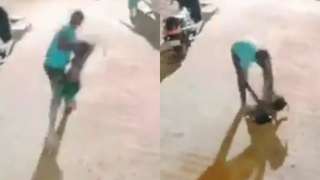 4 வயசு தான் ஆகுது..! பெத்த மகளை நடு ரோட்டில் தூக்கி வீசி புரட்டி எடுத்து மிருகத்தனமாக அடித்த குடிகார தந்தை… பிறந்தநாள் விழாவுக்கு போனதால் வெறி.. பகீர் வீடியோ…!!
