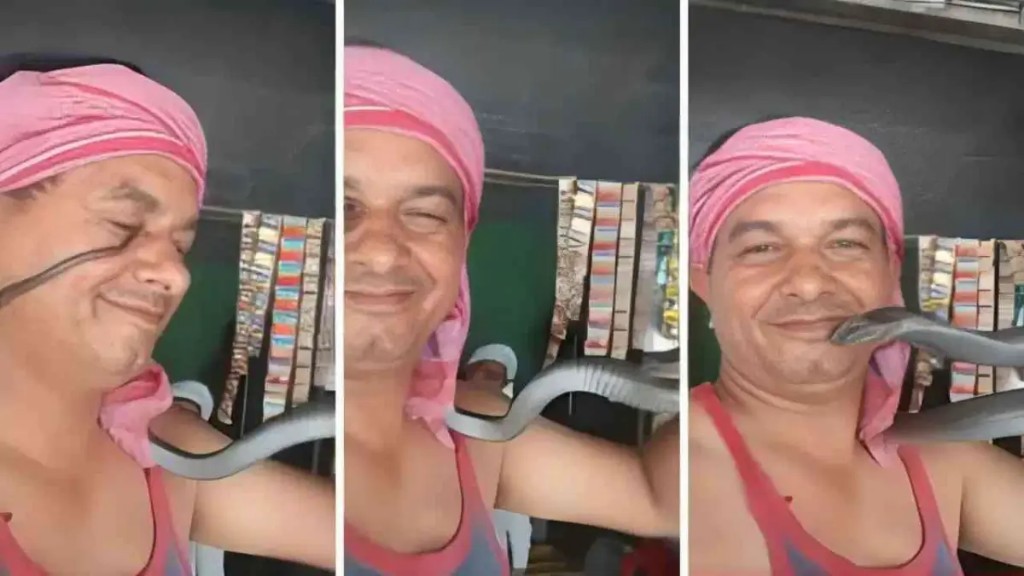 எனக்கு ஒன்னும் ஆகாது..! “கழுத்தில் பாம்பை சுத்திகிட்டு ரீல்ஸ் வீடியோ எடுத்த கடைக்காரர்”… கையில் ஒரே போடு.. உடம்பெல்லாம் வீங்கி… லைக் மோகத்தால் அரங்கேறிய பயங்கரம்..!!!