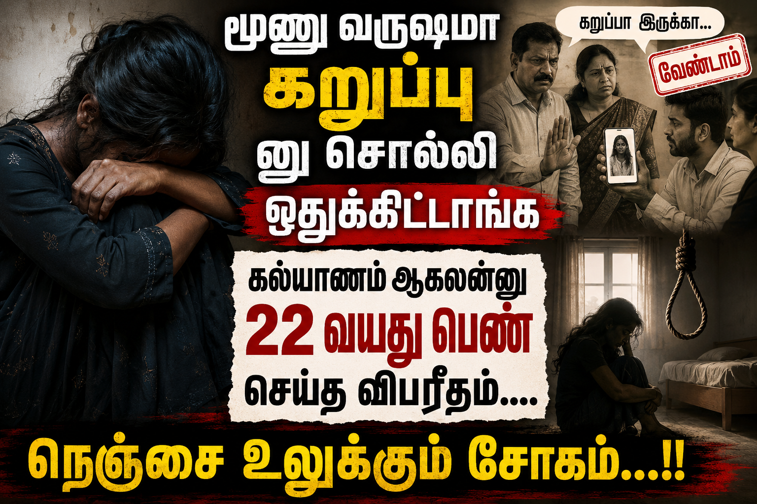 “மூணு வருஷமா கறுப்புனு சொல்லி ஒதுக்கிட்டாங்க” கல்யாணம் ஆகலன்னு 22 வயது பெண் செய்த விபரீதம்…. நெஞ்சை உலுக்கும் சோகம்….!!