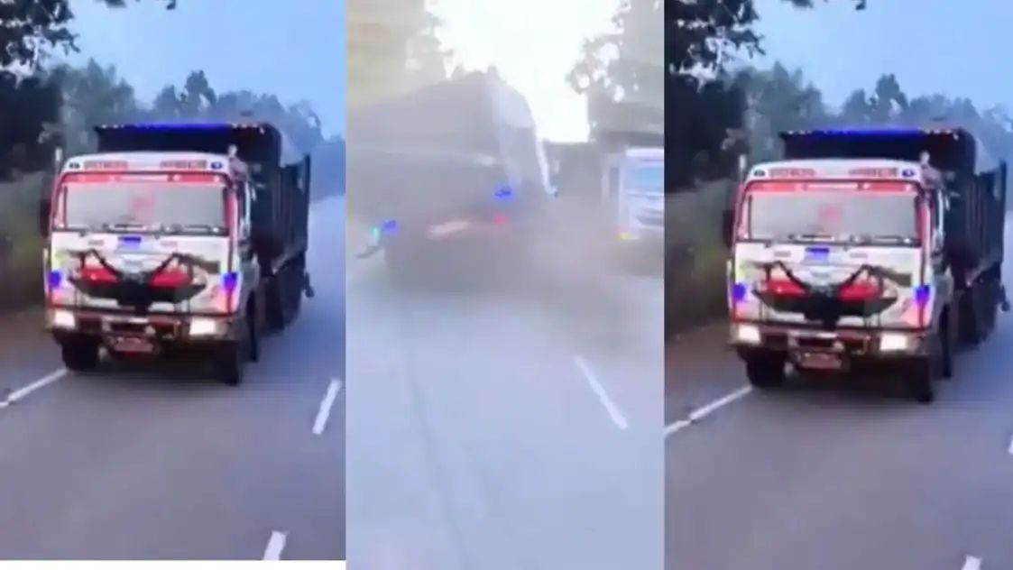 “மரணம் கண் முன்னே!” இரு லாரிகளுக்கு நடுவே புகுந்த லாரி.. விநாடியில் தப்பிய பயங்கரம்.. நெஞ்சை உறைய வைக்கும் வீடியோ..!!”
