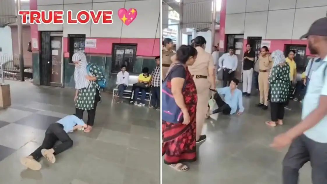 “முன்னால் கூடிய கூட்டம்.. காதலி காலில் விழுந்த கதறிய இளைஞன்!” ரயில் நிலையத்தில் நடந்த விசித்திரமான காதல் போராட்டம்.. பதறவைக்கும் வீடியோ..!!”
