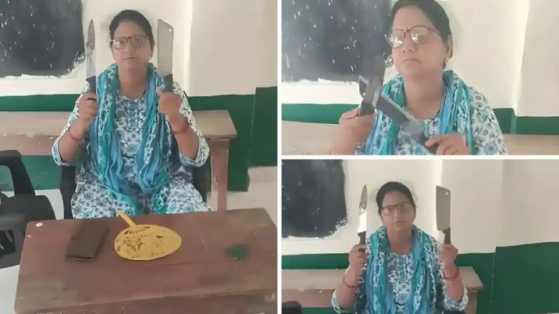 “ஸ்கூலுக்குள்ளே ஆயுதங்கள் எதுக்கு?” – வகுப்பறைக்குள் கத்தி, கட்டாரியுடன் புகுந்த தலைமை ஆசிரியை.. அதிர்ச்சியில் உறைந்த பெற்றோர்.. கல்வித்துறை எடுத்த அதிரடி முடிவு..!!”