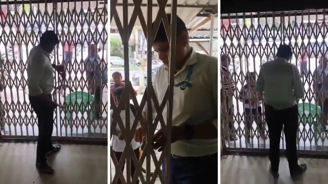 “வேலை முடியாமல் வெளியே போகக் கூடாது!” – ஊழியர்களை வங்கி வாசலில் பூட்டிய மேலாளர்.. வைரலாகும் அதிர்ச்சி வீடியோ.. கொந்தளிக்கும் இணையவாசிகள்..!!”