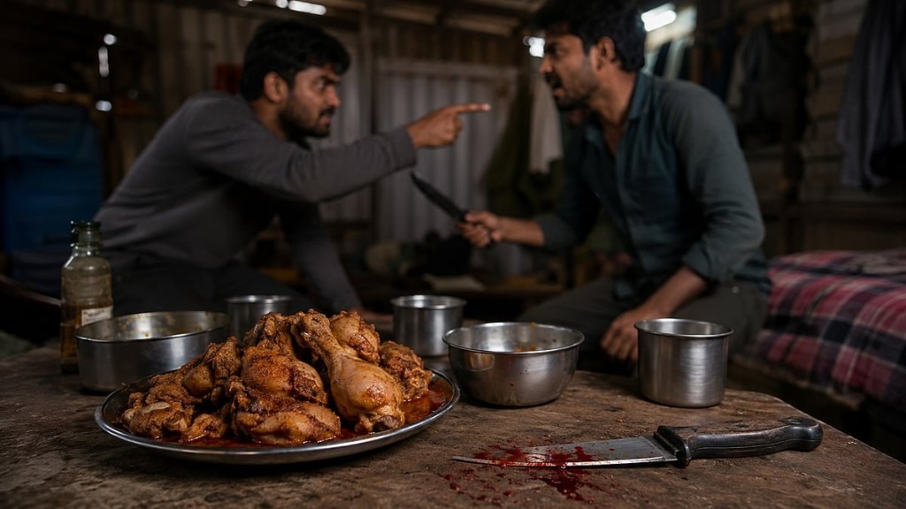 “அடக்கொடுமையே”… ஒரு சிக்கன் பீஸ்க்காக இப்படி உயிரையே பறிச்சிட்டியே..? நீ எப்படி அதிகமா கோழிதுண்டு சாப்பிடலாம்.. வெடித்த சண்டை.. உயிர் நண்பனையே கொலை செய்த பயங்கரம்..!