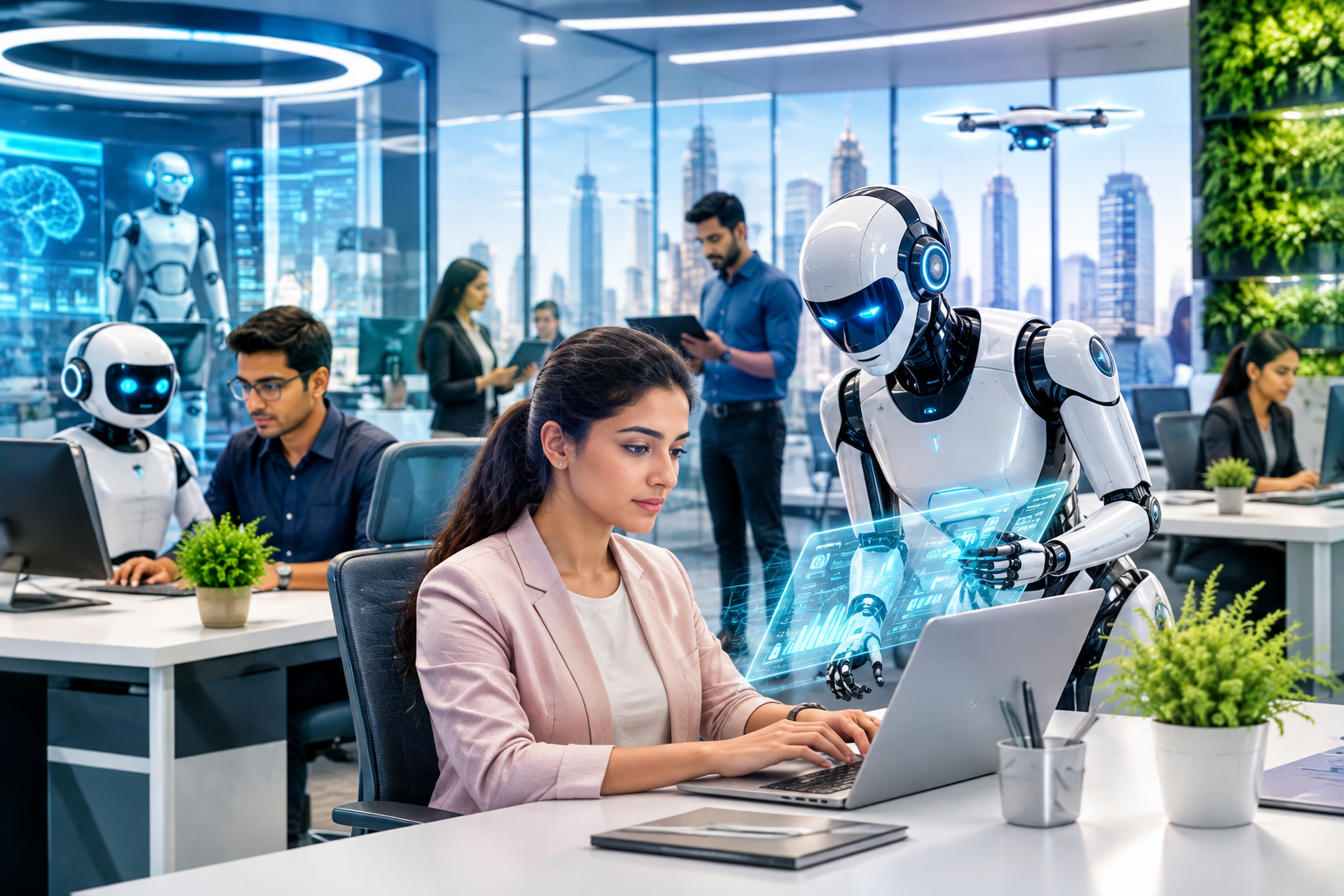 2030-ல் அலுவலகம் இப்படித்தான் இருக்குமா….? பக்கத்தில் மனிதர்களுக்கு பதிலாக ரோபோக்களும் ஏ.ஐ.யும்… வரப்போகும் அதிரடி மாற்றங்கள்…!