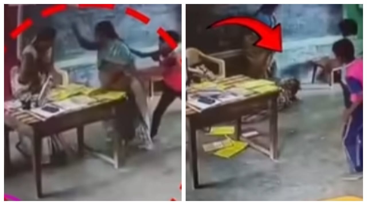 வகுப்பறையில் குடுமிபிடி சண்டை…! ஹெட் மாஸ்டருக்கு ஆசிரியருக்கும் கிளாஸ் ரூமில் பயங்கர ஃபைட்… வேடிக்கை பார்த்த மாணவர்கள்.. கரூர் அரசு பள்ளியில் அதிர்ச்சி… வீடியோ வைரல்..!