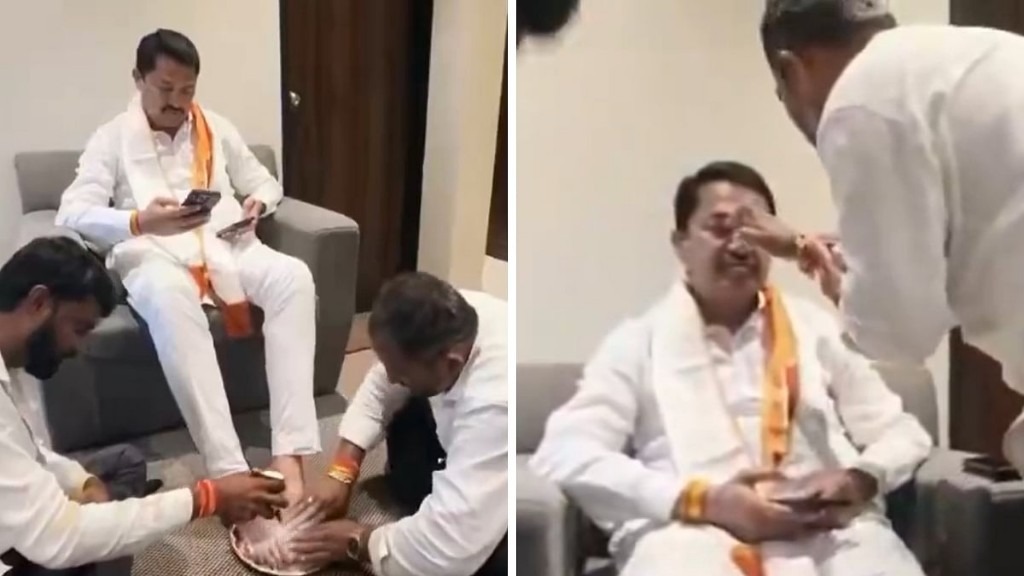 “இது காங்கிரஸ் கலாச்சாரம்”..! காங். தலைவரின் கால்களை கழுவி பாத பூஜை செய்த நபர்கள்.. வச்சி செஞ்ச பாஜக… நன்கொடை நிதியை திருடிட்டு எங்களைப் பற்றி பேசுவதா என பதிலடி..!