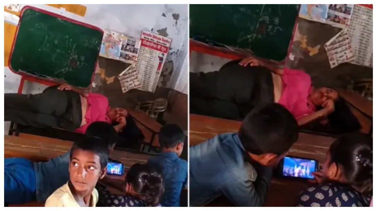 “வாத்தியாரு நல்லா தூங்குறாரு.. பசங்க போன்ல கேம் ஆடுறாங்கப்பா!”.. அரசுப் பள்ளியில் அரங்கேறிய அதிர்ச்சி கூத்து.. வைரல் வீடியோ…!!!