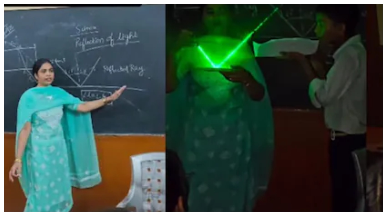 “பையன் மனசுல பாடம் அப்படியே பதிஞ்சிடும்ல!”… லேசர் வெளிச்சத்தில் பாடமெடுத்த ஆசிரியை.. இணையத்தைக் கலக்கும் வேற லெவல் டீச்சிங்..!!!