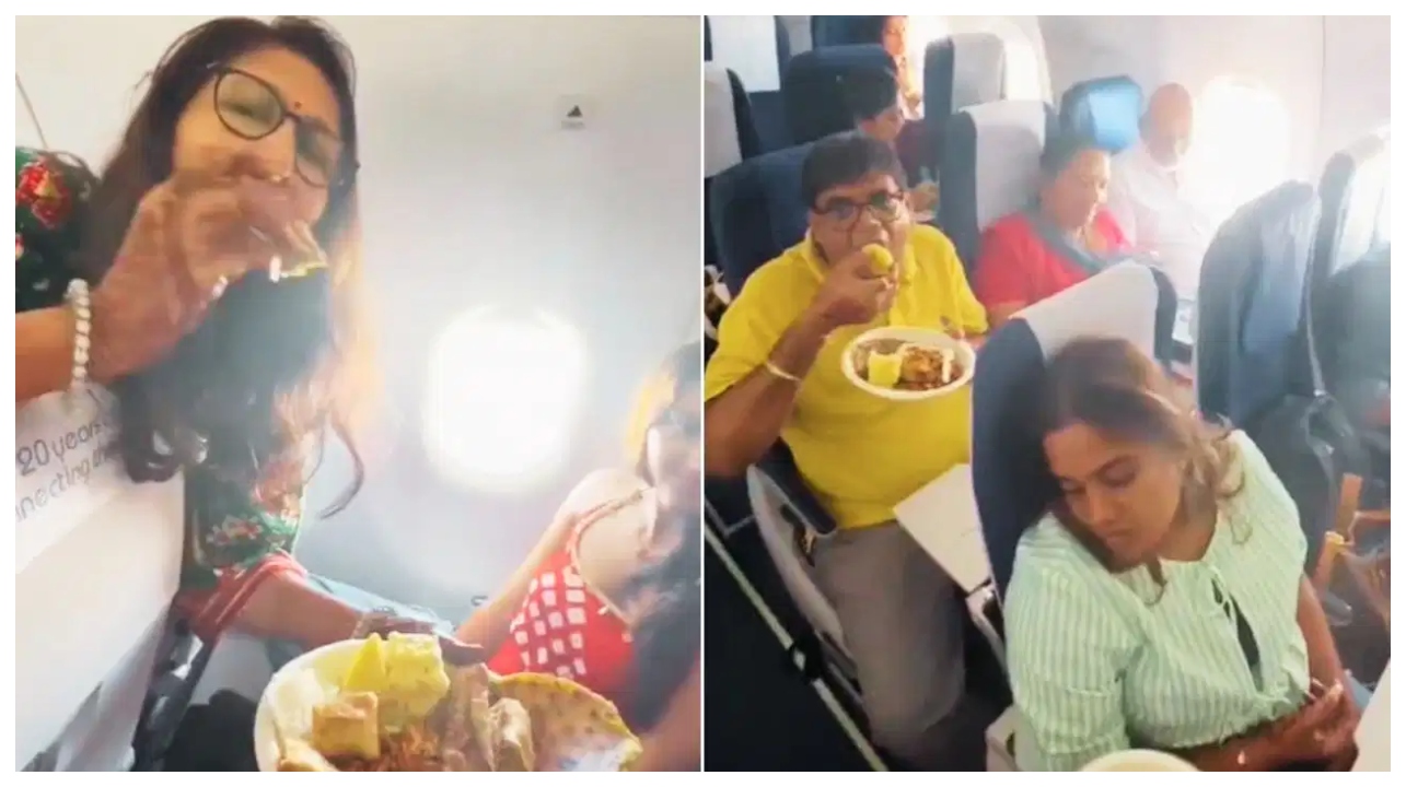 “ஃபிளைட்ல போனா மட்டும் என்ன… நாங்க வீட்ல சாப்பிடுற மாதிரிதான் சாப்பிடுவோம்!” இண்டிகோ விமானத்தில் குடும்பத்தோடு பிக்னிக் கொண்டாடிய பயணிகள்… வைரலாகும் வீடியோ..!!!