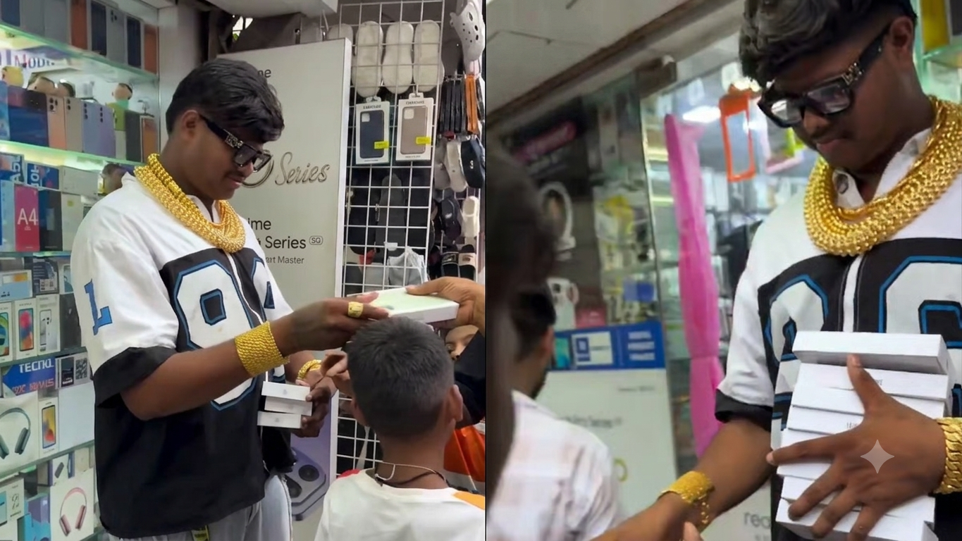 “iphone குடும்ப மரணம்”… இளைஞர்களுக்கு இலவசமா ஐபோன்களை வாரி வழங்கிய தங்க நகை போட்ட பணக்காரர்..? இணையத்தில் வைரலான வீடியோ… ஆனா உண்மை இதுதாங்க..!