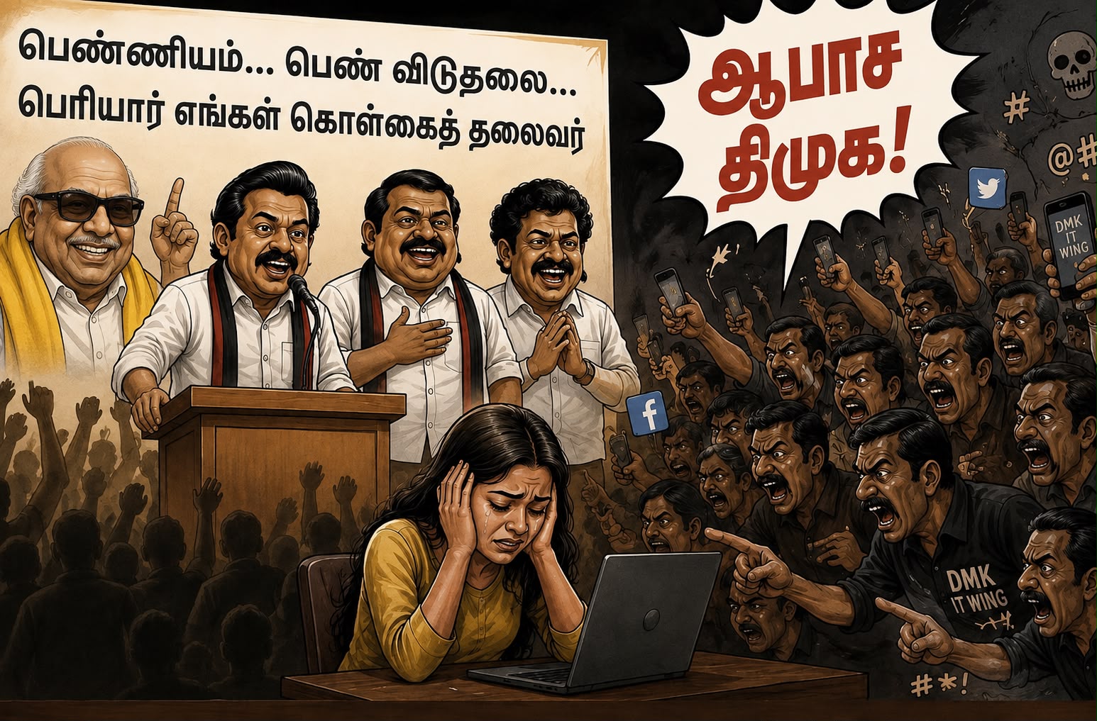 “பெண்ணியத்தின் பெயரால் நடக்கும் நாடகம்!” எதிர்க்கருத்து சொன்னா ஆபாச தாக்குதலா?” திமுகவை விளாசும் வைரல் பதிவு…!!”