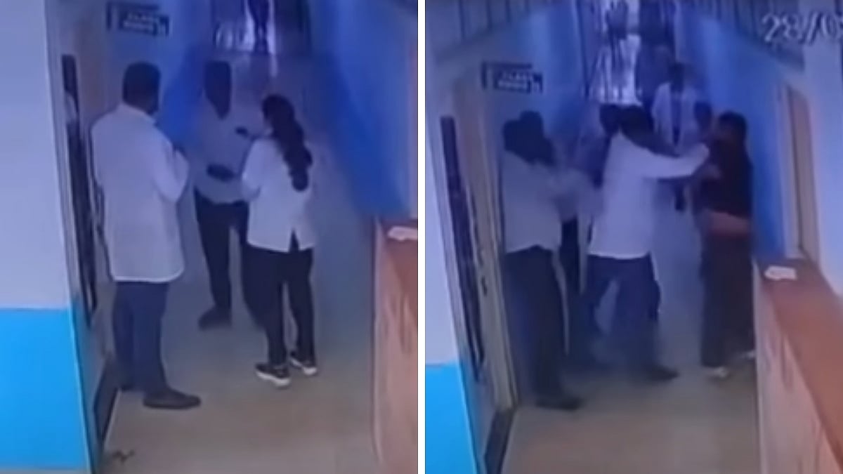“என் மகளையே நிக்க வைப்பியா….?” மருத்துவக் கல்லூரிக்குள் நுழைந்து டாக்டருக்கு சரமாரி அடி…. ஷாக்கிங் சிசிடிவி வீடியோ….!!!