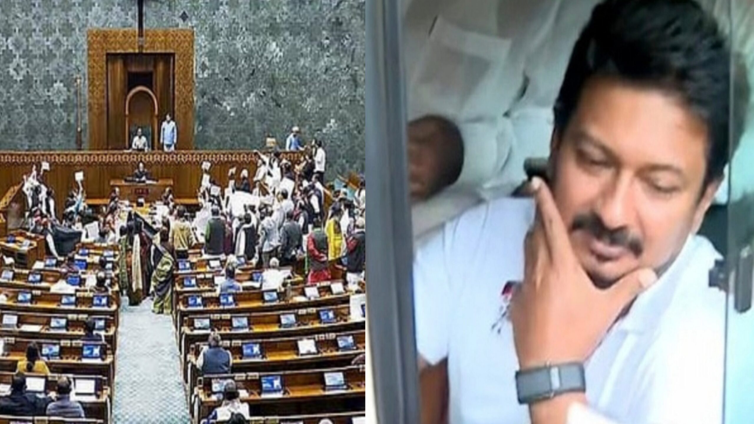 “டெல்லி நாடாளுமன்றத்தில் DMK எம்பிக்கள் கடும் அமளி!” எதிர்க்கட்சித் தலைவர் உதயநிதி கைதுக்கு எதிராக முழக்கம்…. மக்களவை ஒத்திவைப்பு….!!