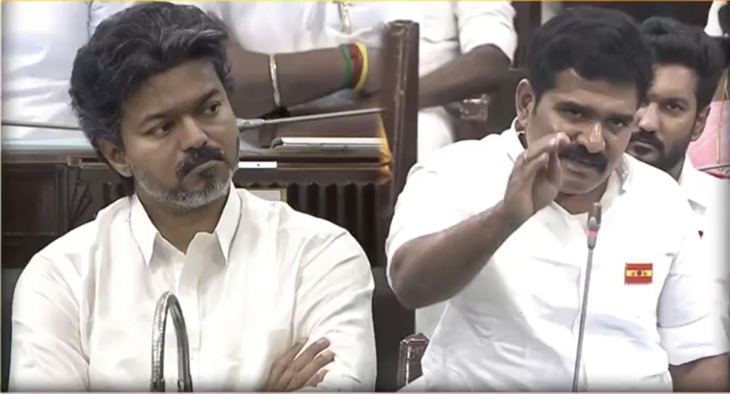 “யாரைப் பார்த்தும் CM விஜய் அஞ்சினது இல்லை” பேரவையில் ஆவேசமான அமைச்சர் CTR நிர்மல் குமார்…. உதயநிதிக்கு அதிரடி பதிலடி….!!