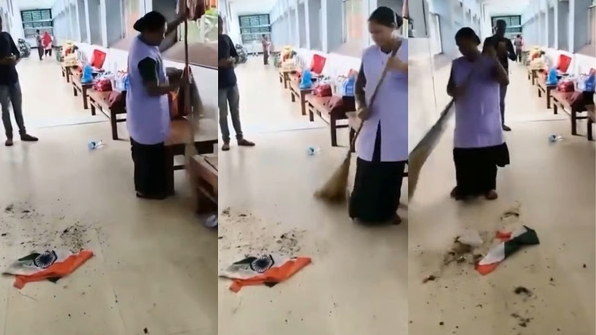 சுதந்திர தினத்தின் போது இப்படி பண்ணிட்டீங்களே…! “குப்பை போல தேசிய கொடியை துடைப்பதால் பெருக்கிய ஊழியர்”… சொல்லியும் கேட்கல… மருத்துவமனையில் நடந்த அவமதிப்பு.. அதிர்ச்சி காணொளி.!