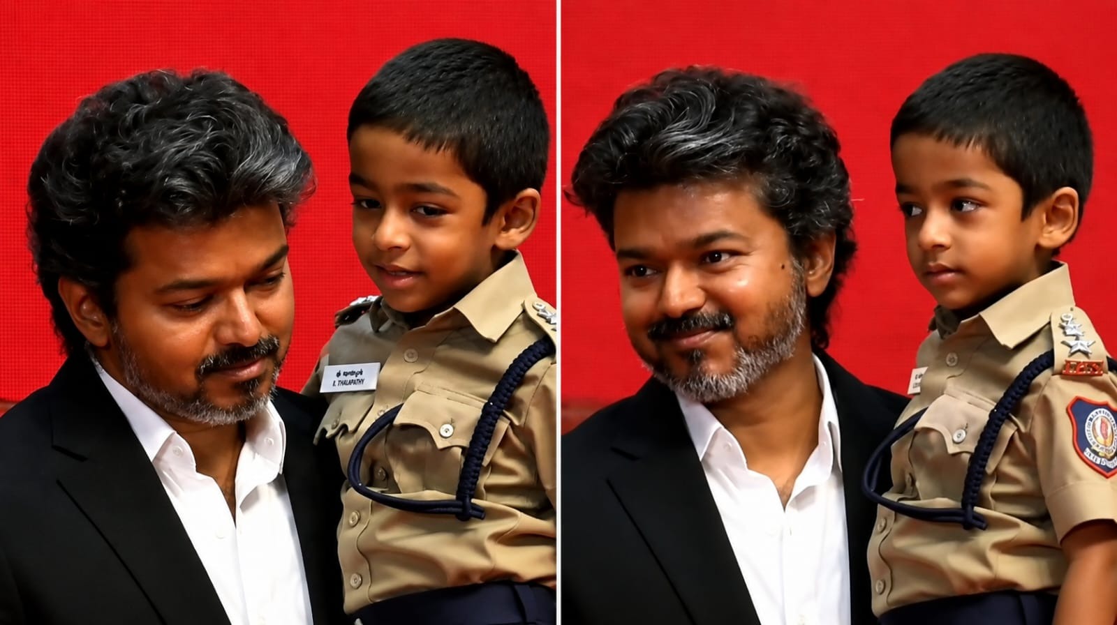 Wow..! செம க்யூட்.. போலீஸ் டிரஸ்ஸில் கம்பீரமாக நடந்து வந்த காவலரின் மகன்… குழந்தையை பார்த்ததும் யோசிக்காமல் தூக்கி வைத்து கொஞ்சிய சி.எம் விஜய்… கலக்கல் வீடியோ…!!!